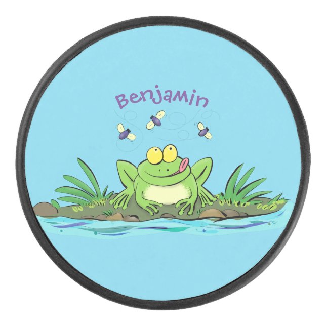 Niedlicher Froschfrosch Cartoon Eishockey Puck (Vorderseite)