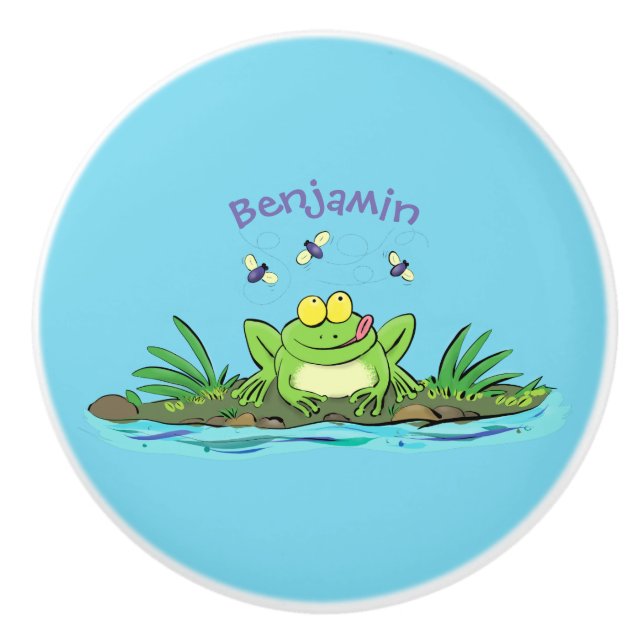 Niedlicher Froschfrosch Cartoon Keramikknauf (Vorderseite)