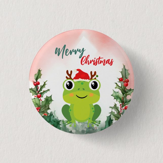 Niedlicher Froschfrosch Weihnachtsfrosch Weihnacht Button (Vorderseite)