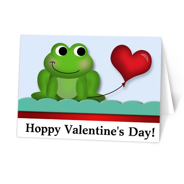 Niedlicher Froschhoppy-Valentinstag Feiertagskarte (Cute Frog Hoppy Valentine's Day Holiday Card at The Valentine Shoppe on Zazzle.)