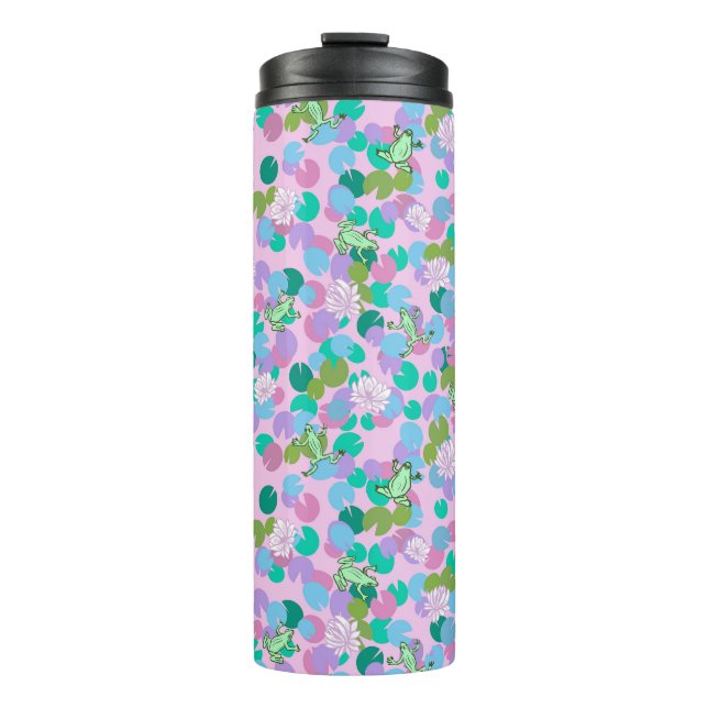Niedlicher Froschkunstklatscher mit rosa Hintergru Thermosbecher (Vorderseite)
