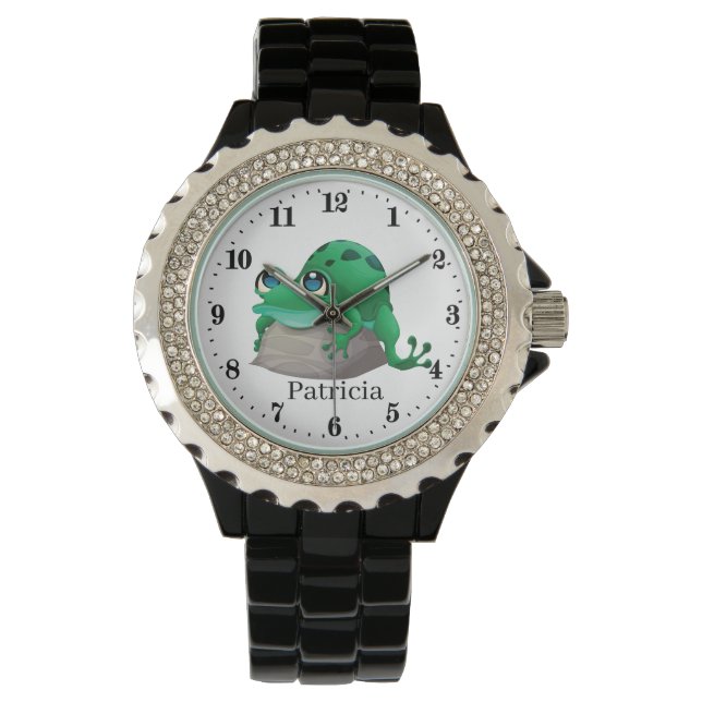 niedlicher Froschliebhaber Name hinzufügen Armbanduhr (Vorderseite)