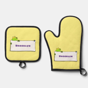 Niedlicher Froschsigne Cartoon Abbildung Ofenhandschuh & Topflappen-Set