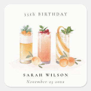 Niedlicher Fruchtcocktail Blush Orange jeden Gebur Quadratischer Aufkleber