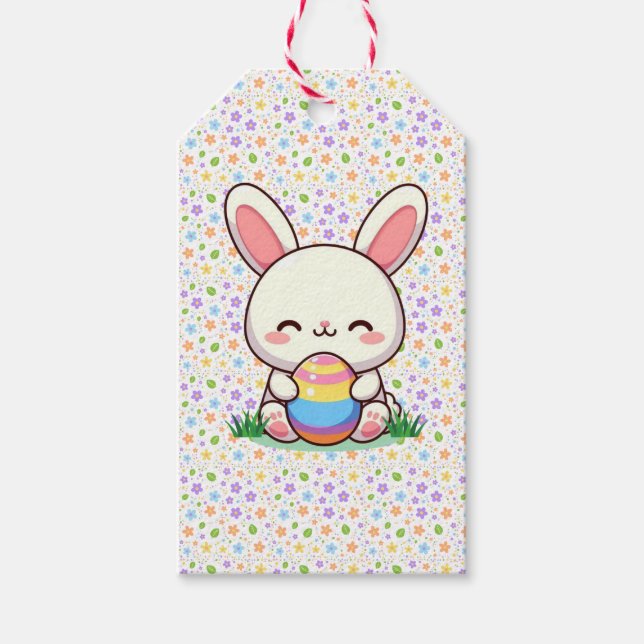 Niedlicher Frühjahr/Osterhase mit Ei Geschenkanhänger (Vorderseite)