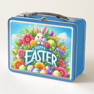 Niedlicher Frühjahr/Osterhase mit Ei Metall Brotdose