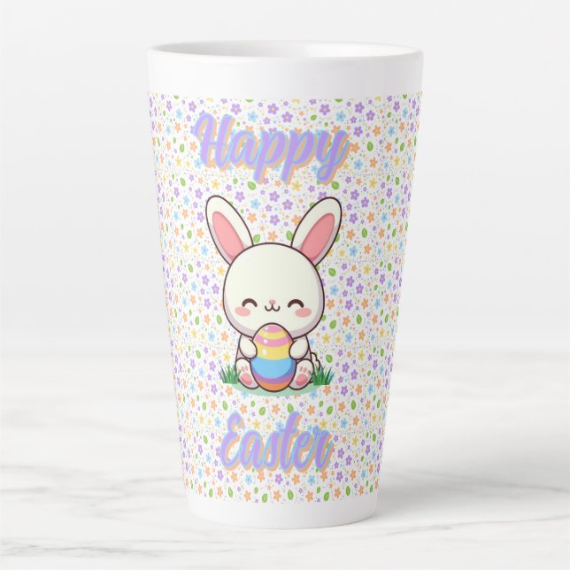 Niedlicher Frühjahr/Osterhase mit Ei Milchtasse (Vorderseite)