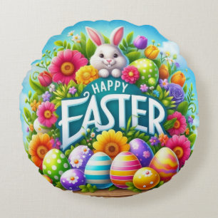 Niedlicher Frühjahr/Osterhase mit Ei Rundes Kissen