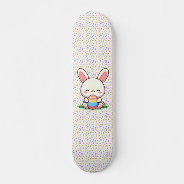 Niedlicher Frühjahr/Osterhase mit Ei Skateboard (Vorne)