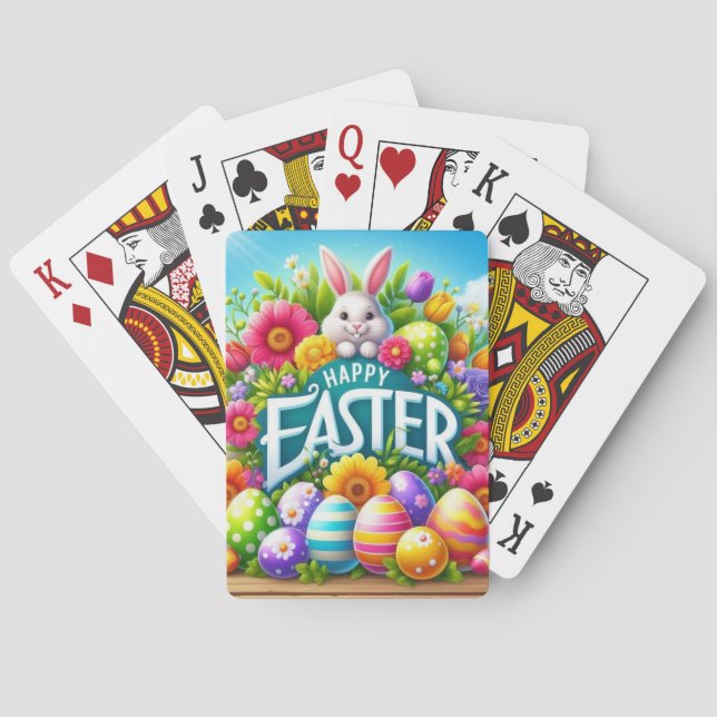 Niedlicher Frühjahr/Osterhase mit Ei Spielkarten (Rückseite)