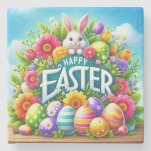 Niedlicher Frühjahr/Osterhase mit Ei Steinuntersetzer