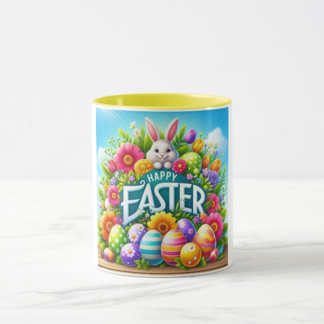 Niedlicher Frühjahr/Osterhase mit Ei Tasse (Zentrum)