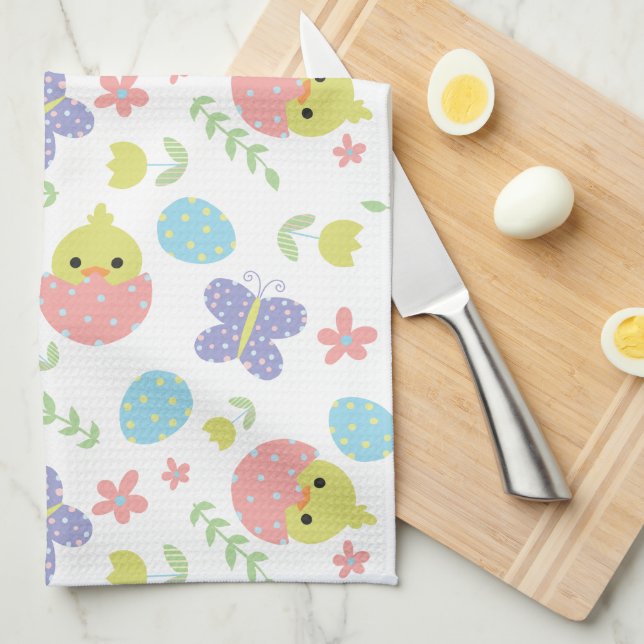 Niedlicher Frühling Osterpastel farbenfroh Kawaii Geschirrtuch (Viertel Falte)