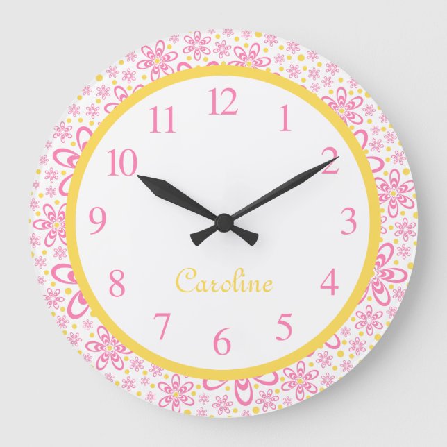 Niedlicher Frühlings-gelbe u. rosa Wand-mit Große Wanduhr (Vorderseite)