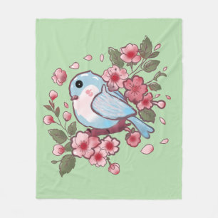Niedlicher Frühlingsblaue Vogel & Kirschblüten-Aqu Fleecedecke