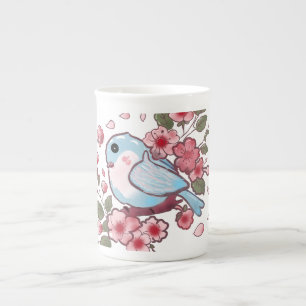 Niedlicher Frühlingsblaue Vogel & Kirschblüten Aqu Prozellantasse