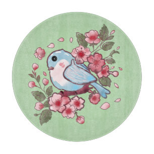 Niedlicher Frühlingsblaue Vogel & Kirschblüten-Aqu Schneidebrett