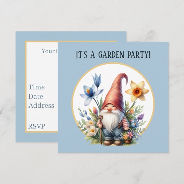 Niedlicher Frühlingsgarten Party Gnome Einladung (Vorne/Hinten)