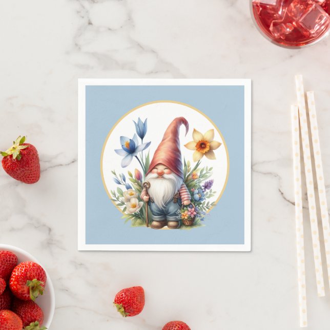 Niedlicher Frühlingsgarten Party Gnome Serviette (Beispiel)