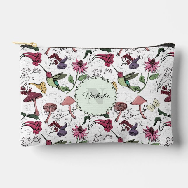 Niedlicher Frühlingshof Hummingbird Floral Makeup Zubehörtasche (Vorderseite)