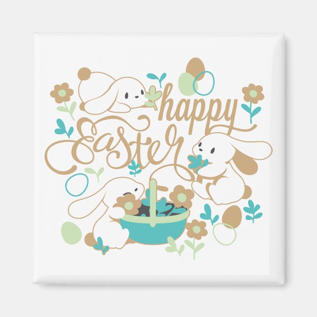 Niedlicher Frühlingshunny und Ostergarten Magnet (Vorne)