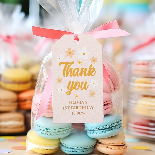 Niedlicher Frühlingspink Gelbe Daisy Danke, Geburt Geschenkanhänger (Von Creator hochgeladen)