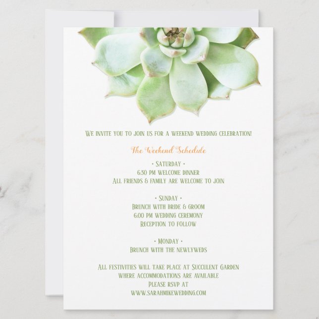 Niedlicher Frühlingssukkulent Hochzeitstag Einladung (Vorderseite)