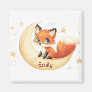 Niedlicher Fuchs auf dem Mond mit Sternen Magnet