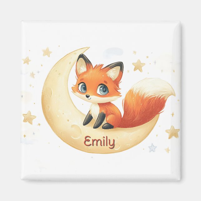Niedlicher Fuchs auf dem Mond mit Sternen Magnet (Vorne)