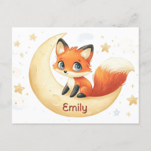 Niedlicher Fuchs auf dem Mond mit Sternen Postkarte