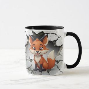 Niedlicher Fuchs, der aus einer geknackten Wand ko Tasse