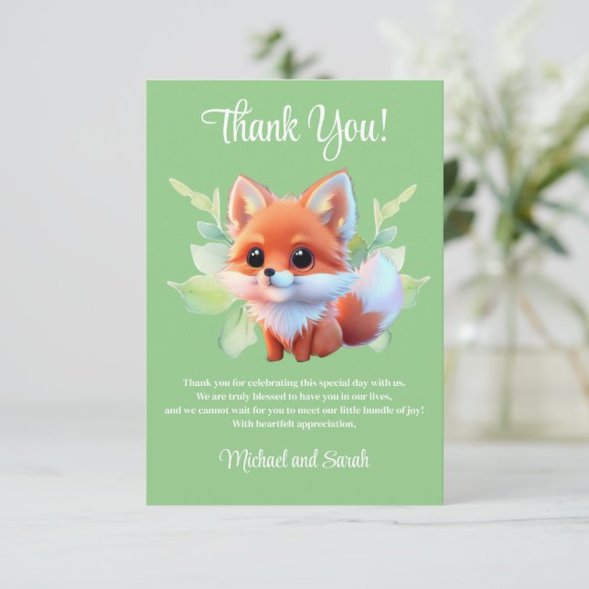 Niedlicher Fuchs, der Waldtiere zeichne, Waldfreun Dankeskarte (Stehend Vorderseite)