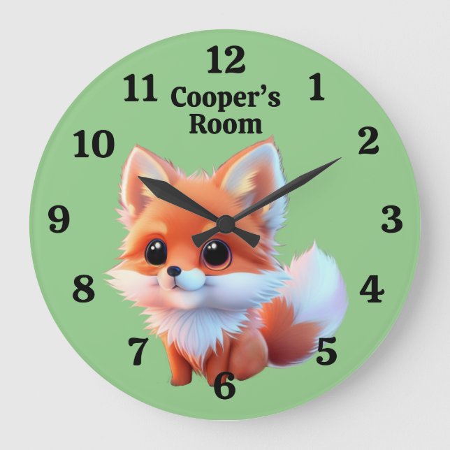 Niedlicher Fuchs, der Waldtiere zeichne, Waldfreun Große Wanduhr (Vorderseite)