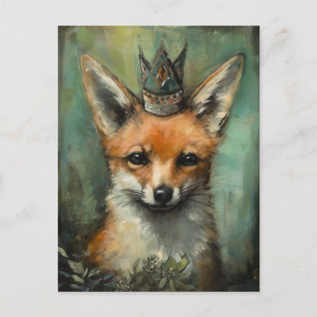Niedlicher Fuchs in einer Krone Postkarte (Vorderseite)