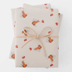 Niedlicher Fuchs mit herzförmiger, brauner Ballon Geschenkpapier Set