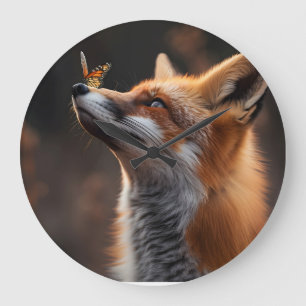 Niedlicher Fuchs mit Schmetterling auf der Nase Große Wanduhr