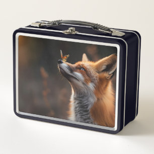 Niedlicher Fuchs mit Schmetterling auf der Nase Metall Brotdose