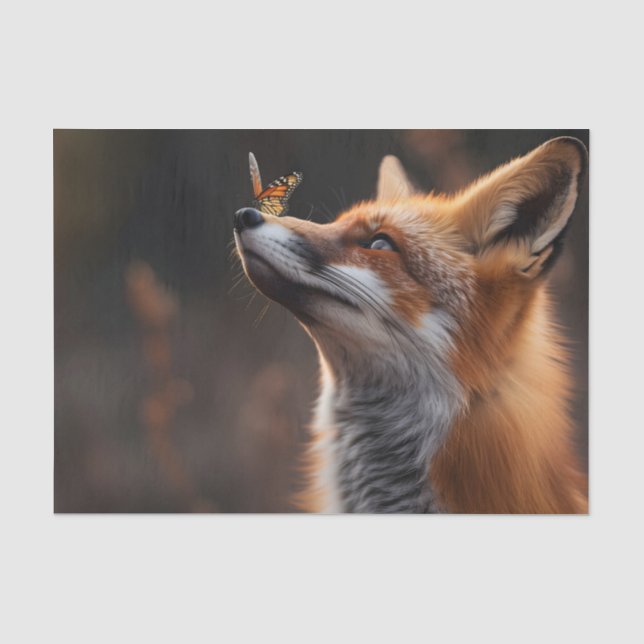 Niedlicher Fuchs mit Schmetterling auf der Nase Seidenpapier (Vorderseite)