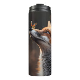 Niedlicher Fuchs mit Schmetterling auf der Nase Thermosbecher