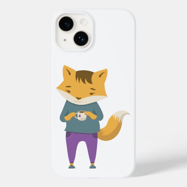 Niedlicher Fuchs mit Tasse Tee Case-Mate iPhone 14 Hülle (Rückseite)