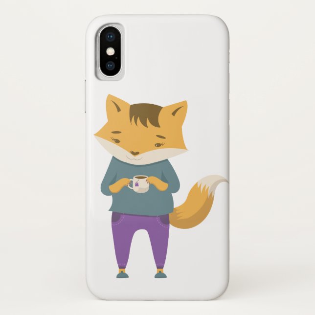 Niedlicher Fuchs mit Tasse Tee Case-Mate iPhone Hülle (Rückseite)