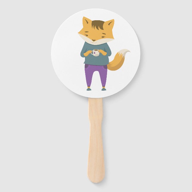 Niedlicher Fuchs mit Tasse Tee Fächer (Vorderseite)