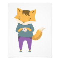 Niedlicher Fuchs mit Tasse Tee