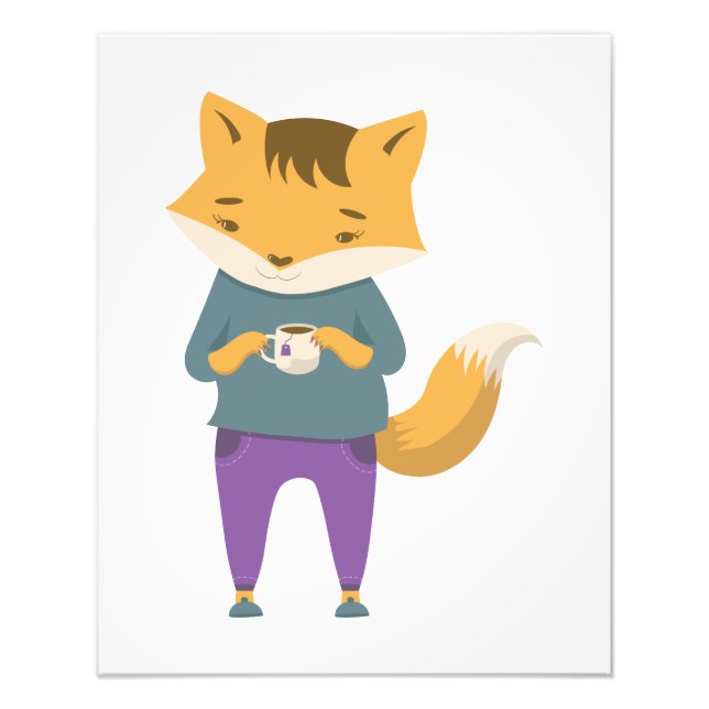 Niedlicher Fuchs mit Tasse Tee Fotodruck (Vorne)