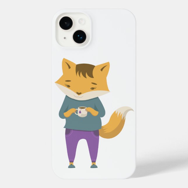 Niedlicher Fuchs mit Tasse Tee iPhone 14 Plus Hülle (Rückseite)