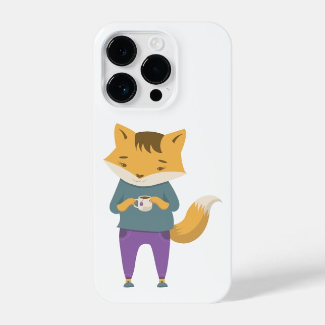 Niedlicher Fuchs mit Tasse Tee iPhone 14 Pro Hülle (Rückseite)