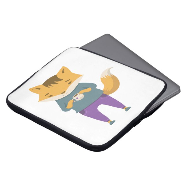 Niedlicher Fuchs mit Tasse Tee Laptopschutzhülle (Vorne Oben)