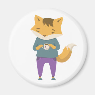 Niedlicher Fuchs mit Tasse Tee Magnet