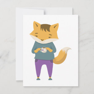 Niedlicher Fuchs mit Tasse Tee Mitteilungskarte