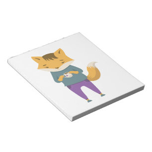 Niedlicher Fuchs mit Tasse Tee Notizblock